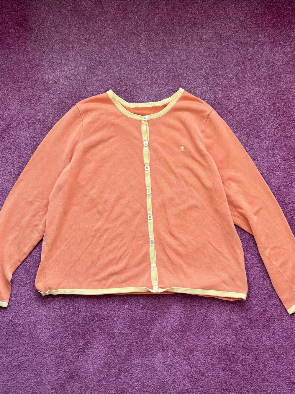 Lauren Ralph Lauren Peach Button-Front Cardigan with Cream Trim